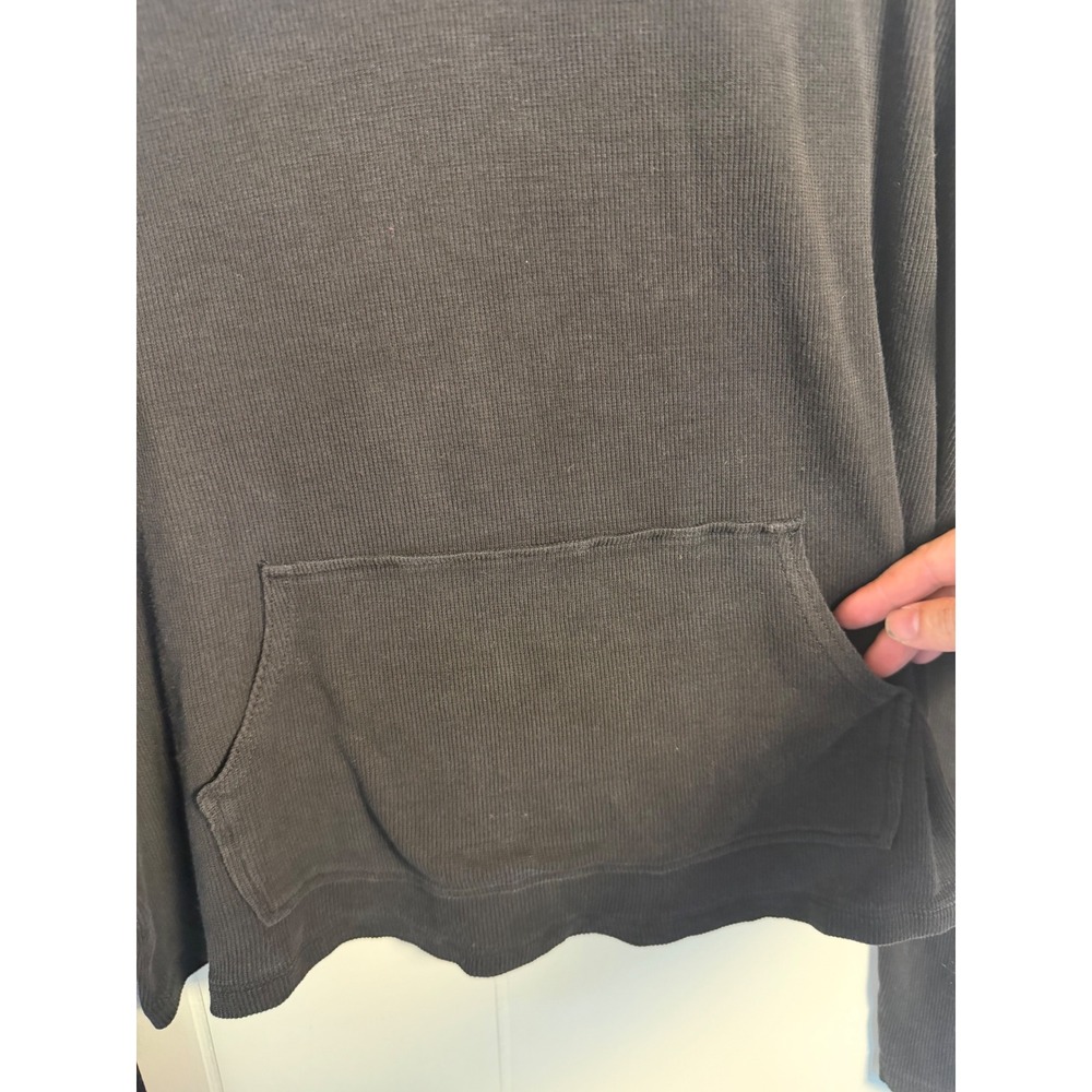 Good American Ribbed Hoodie 1/2XL Black Long Sleeve Kangaroo Pocket GT0531B - Picture 4 of 6